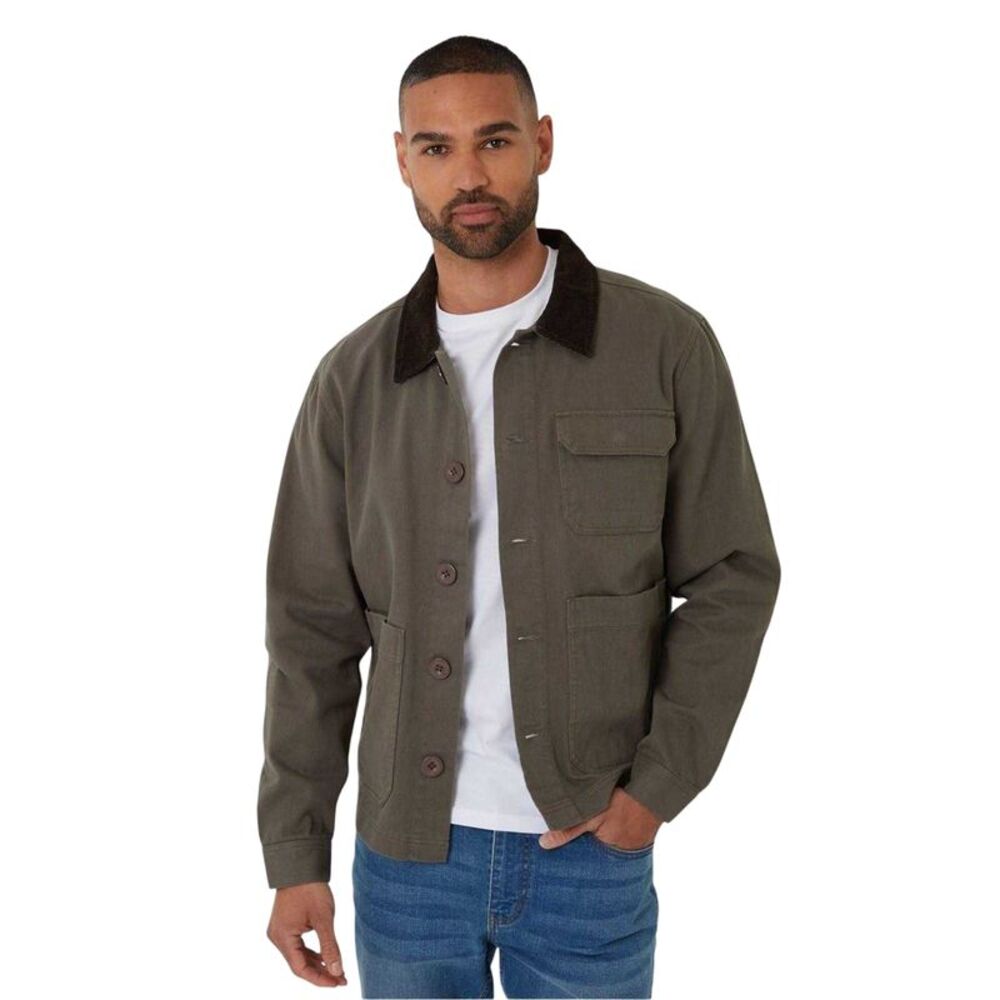 Threadbare Mens Corduroy Utility Jacket / Khaki Green